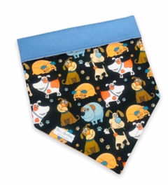 Bandana cachorros coloridos dupla face azul