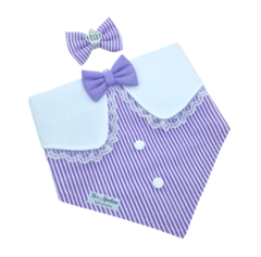 Bandana e laço chemise listrado lilás para pet - comprar online