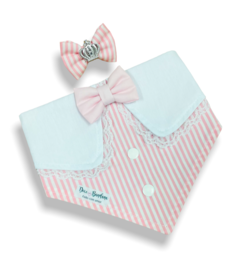 Bandana e laço chemise listrado rosa para pet