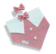 Bandana e laço chemise listrado vermelho para pet