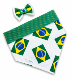 Conjunto bandana Brasil bolinhas dupla face bandeiras e laço - comprar online
