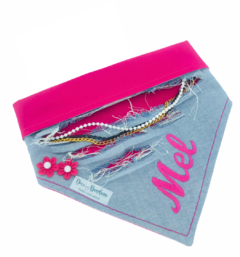 Bandana Trend jeans claro com pink personalizada com nome do pet - comprar online