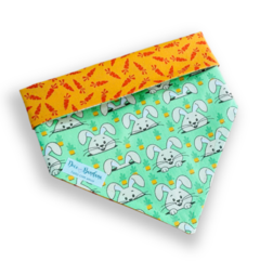 Bandana coelhinho saindo da toca dupla face cenourinhas para pet