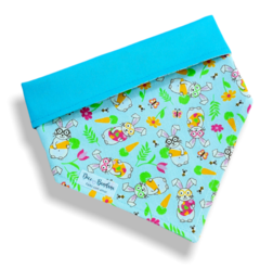 Bandana coelhinhos de óculos dupla face azul para pet