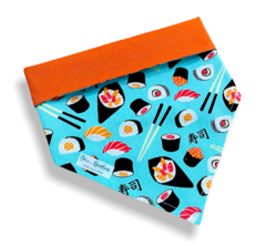 Bandana comida japonesa dupla face laranja para pet