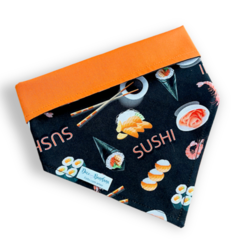 Bandana comida oriental dupla face laranja para pet