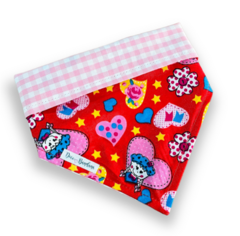 Bandana coração junino dupla face xadrez rosa para pet