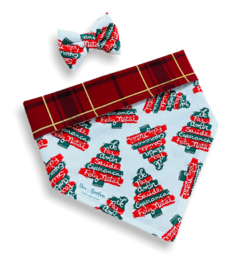 Bandana e laço Desejos de Natal dupla face xadrez para pet