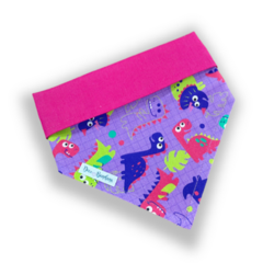 Bandana dinossauros dupla face rosa para pet