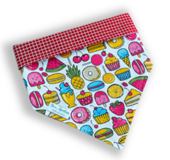 Bandana doces frutas dupla face xadrez vermelho para pet