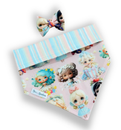Bandana e laço dolls dupla face listrada para pet