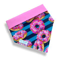 Bandana donuts listrado dupla face rosa para pet