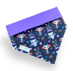 Bandana Halloween Drácula e morcegos dupla face roxo para pet