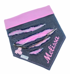 Bandana Trend jeans escuro com rosa personalizada com nome do pet
