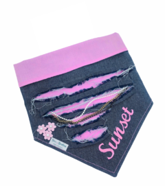 Bandana Trend jeans escuro com rosa personalizada com nome do pet - comprar online