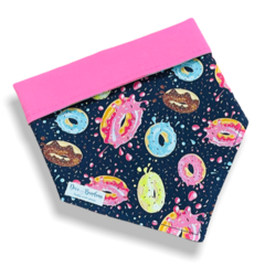 Bandana explosão de donuts dupla face rosa para pet