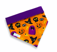 Bandana Halloween Fantasmagórico laranja dupla face roxo