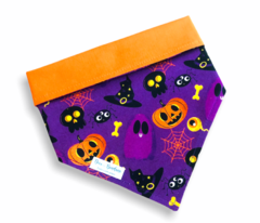 Bandana Halloween Fantasmagórico roxo dupla face laranja