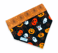 Bandana Halloween fantasmas e abóboras dupla face teia de aranha
