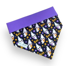 Bandana Halloween fantasminhas boo dupla face roxo para pet