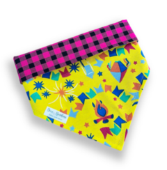 Bandana festa junina amarela dupla face xadrez rosa para pet