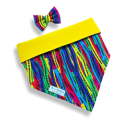 Bandana e laço fitinhas Senhor do Bonfim dupla face amarela para pet
