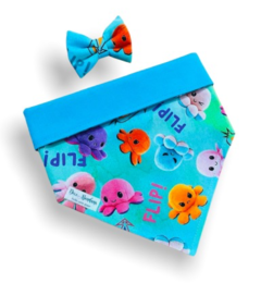 Bandana e laço polvo do humor dupla face azul para pet
