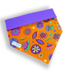 Bandana floral laranja dupla face roxo para pet