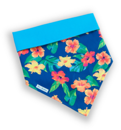 Bandana floral tropical dupla face azul para pet