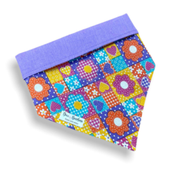 Bandana flores juninas dupla face lilás para pet