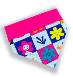 Bandana flores rostinhos dupla face pink para pet