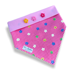 Bandana florzinhas xadrez com apliques para pet