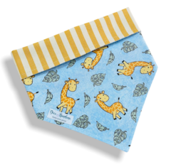 Bandana girafinha na selva azul dupla face listrada para pet
