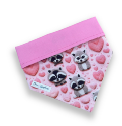Bandana guaxinim coração dupla face rosa para pet
