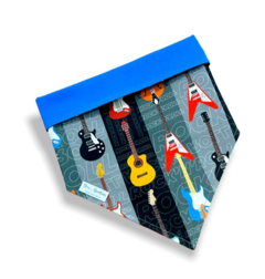 Bandana guitarras dupla face azul para pet
