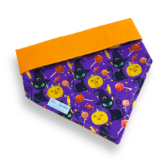 Bandana Halloween Doces Gatinhos dupla face laranja para pet