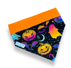 Bandana Halloween neon dupla face laranja neon para pet