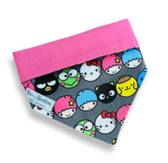 Bandana Turminha Hello Kitty rostinhos dupla face rosa para pet