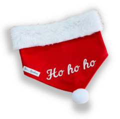Bandana Ho ho ho com pelúcia e pompom para pet