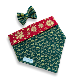 Bandana e laço Ho ho ho verde dupla face neve para pet