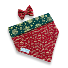Bandana e laço Ho ho ho vermelho dupla face neve para pet