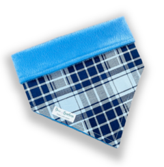 Bandana inverno xadrez marinho dupla face pelúcia azul para pet