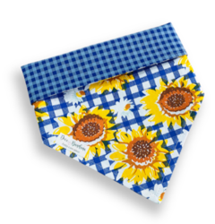Bandana junina girassóis azul dupla face xadrez azul para pet