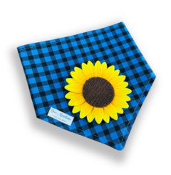 Bandana junina girassol xadrez azul para pet
