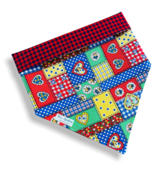 Bandana junina retalhos dupla face xadrez vermelho para pet