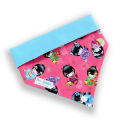 Bandana kokeshi goiaba dupla face azul para pet