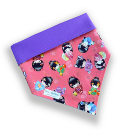 Bandana kokeshi goiaba dupla face roxa para pet