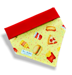 Bandana lanche famoso dupla face vermelha para pet