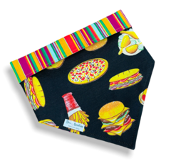 Bandana lanches mania dupla face listrada para pet