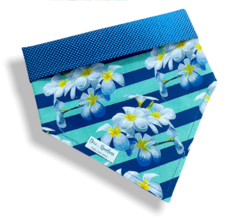Bandana listrada flores dupla face azul para pet